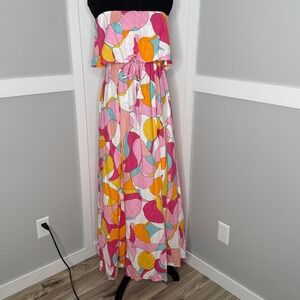 Japna Retro 70s Multicolor Strapless Maxi Dress‎ Super Soft Womens Size Small